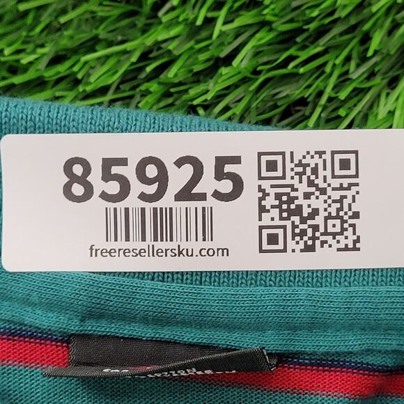 Vintage 90s MOD Striped Polo Shirt Large 22x27 Green Red - Picture 5 of 14